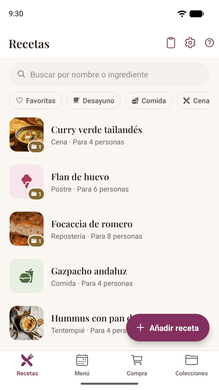 La lista de recetas de Damson Kitchen, con fotos, tipos de comida y raciones