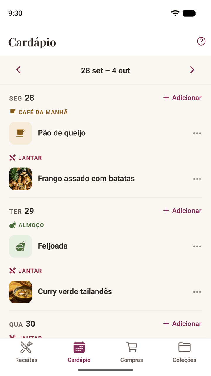 O cardápio da semana