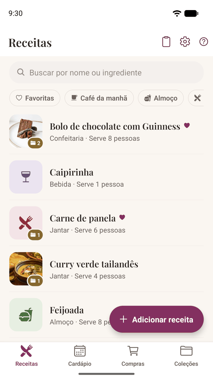 A lista de receitas do Damson Kitchen